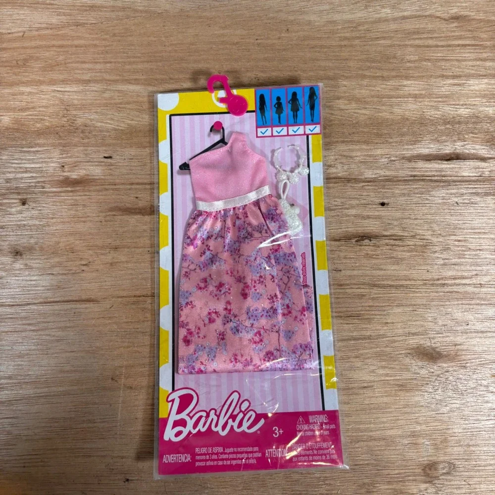 Barbie Fashion Pack Pink Floral One Shoulder Dress Necklace Purse FCT38 New